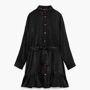 Zara Long Sleeve Black Satin Dress with Gold Buttons - XXL